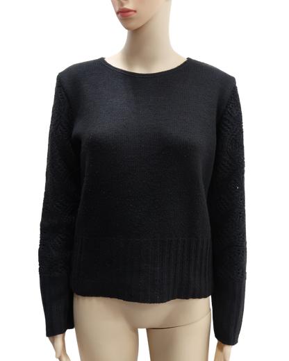 Pull noir à manches en crochet - Armand Thiery - S