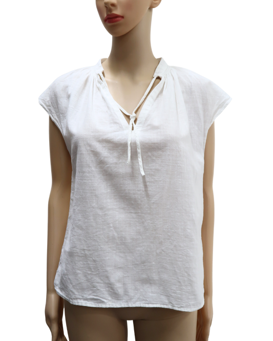 Chemisier blanc sans manches col en V avec noeud - H&M - XS