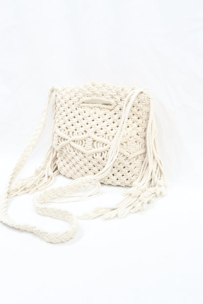 Sacoche à franges blanc cassé