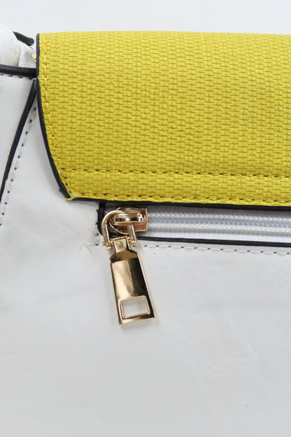 Sac à bandoulière cuir blanc et tissu jaune