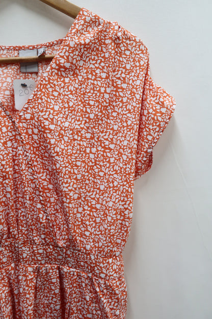 Robe orange à fleurs blanches - Ichi - S