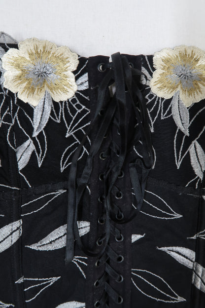 Corset noir à fleurs - M