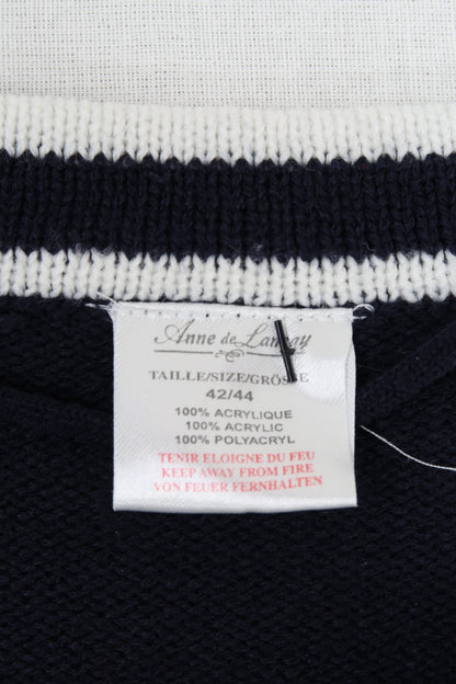 Cardigan en laine bleu marine et blanc - Anne de Lancay - L/XL