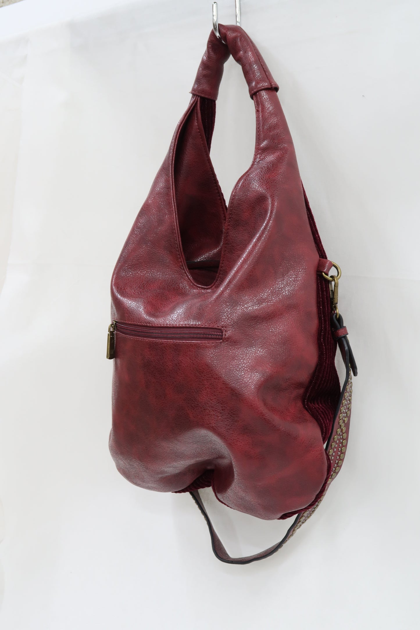 Sac à main en cuir et en velour bordeaux - Mandoline