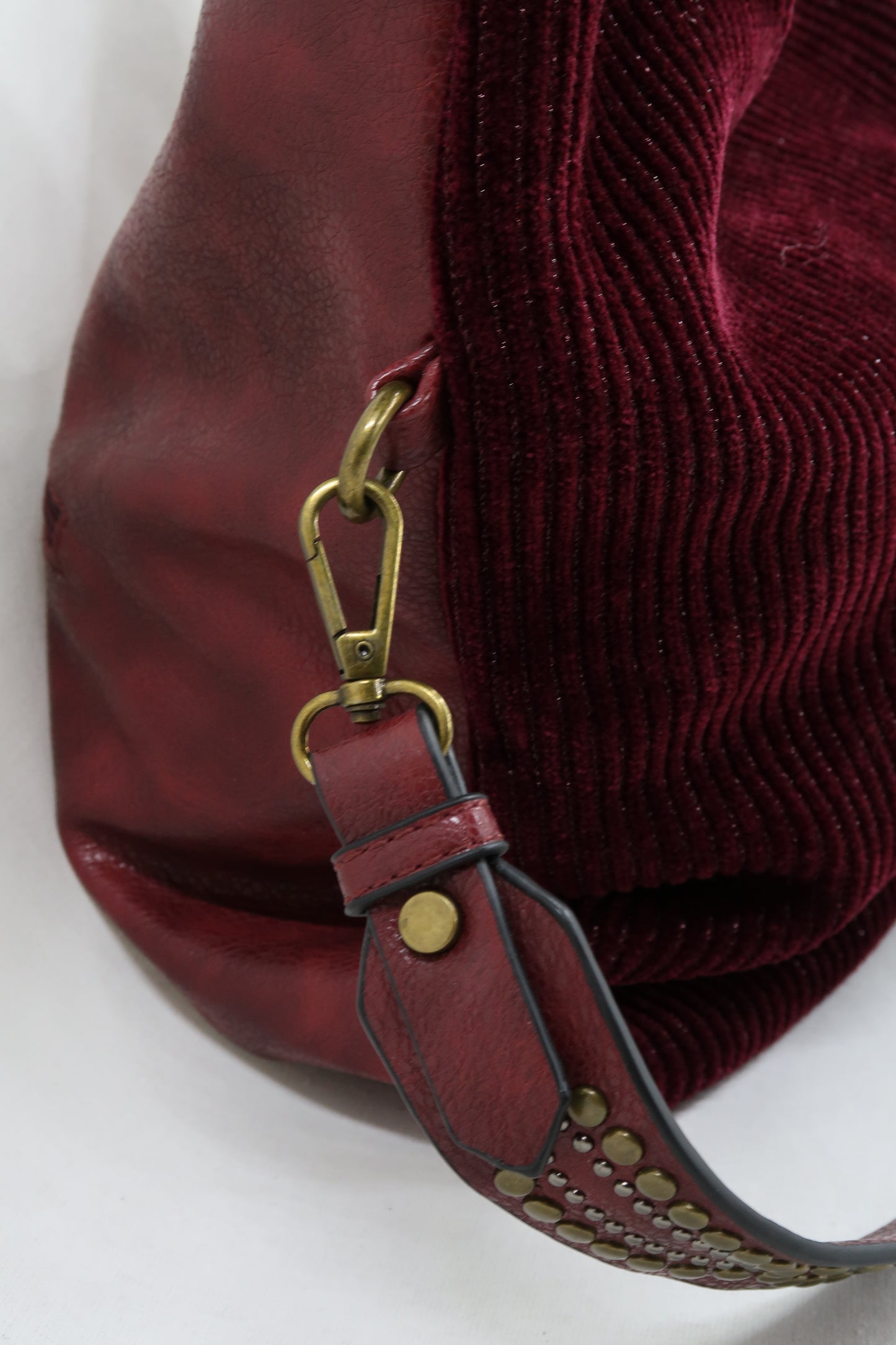 Sac à main en cuir et en velour bordeaux - Mandoline