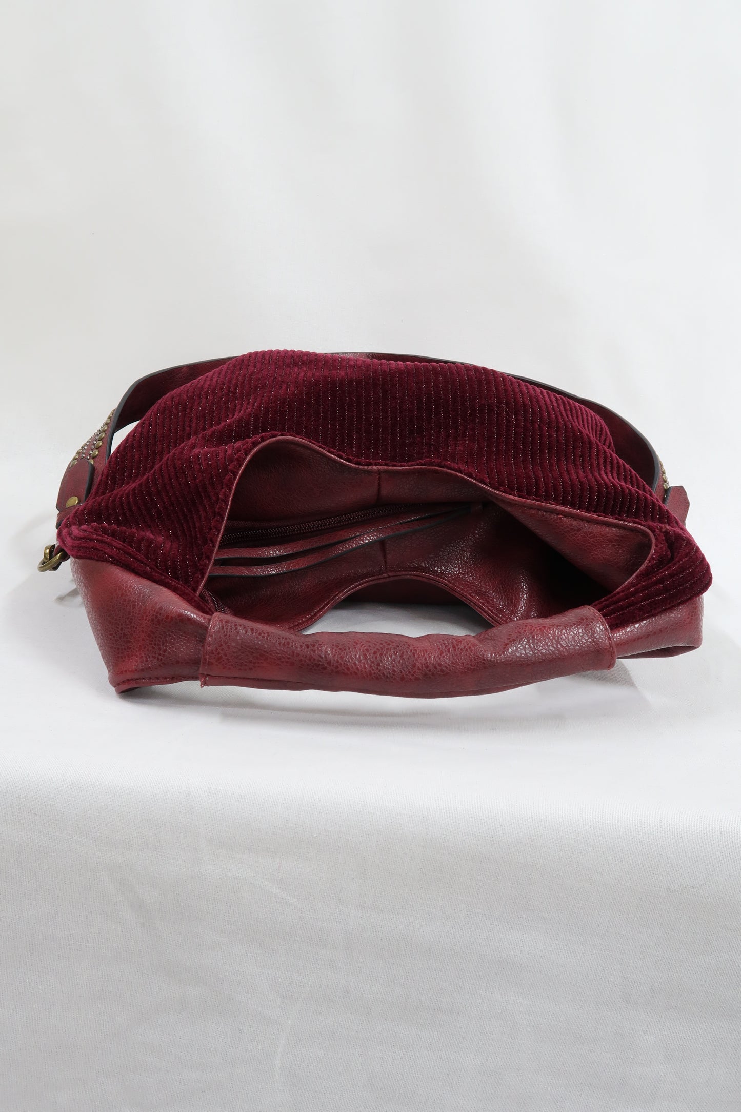 Sac à main en cuir et en velour bordeaux - Mandoline