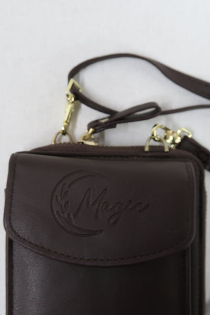 Portefeuille & pochette pour téléphone en cuir marron foncé - Magic