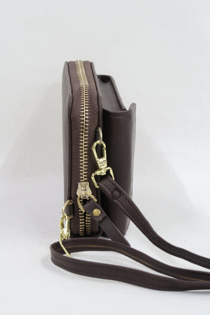 Portefeuille & pochette pour téléphone en cuir marron foncé - Magic
