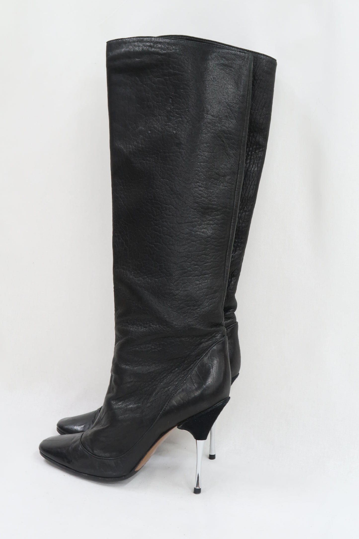 Bottes hautes noires en cuir et à talons aiguilles - Lanvin - 38