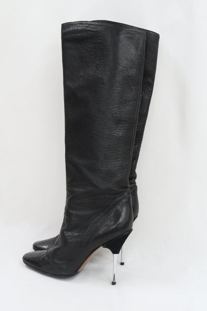 Bottes hautes noires en cuir et à talons aiguilles - Lanvin - 38