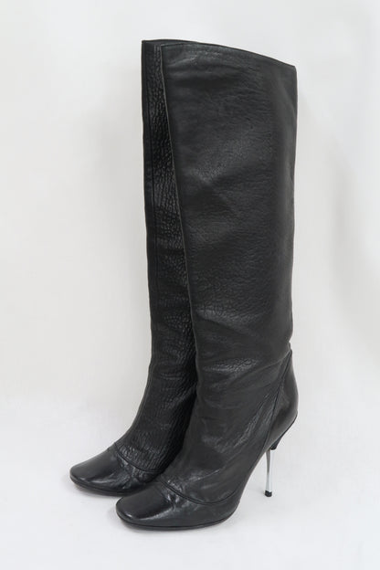 Bottes hautes noires en cuir et à talons aiguilles - Lanvin - 38