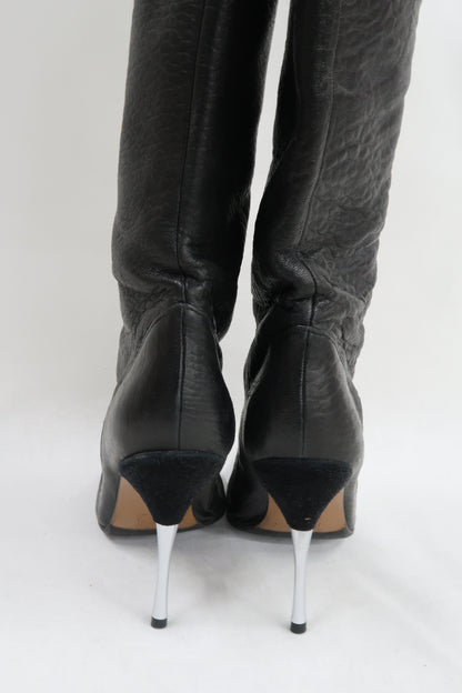 Bottes hautes noires en cuir et à talons aiguilles - Lanvin - 38