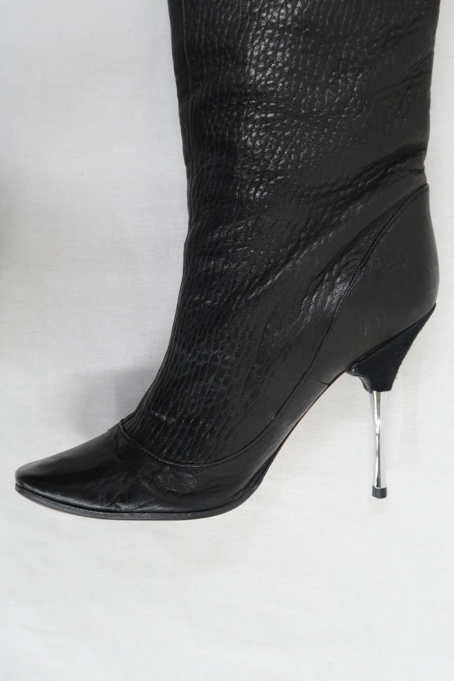 Bottes hautes noires en cuir et à talons aiguilles - Lanvin - 38