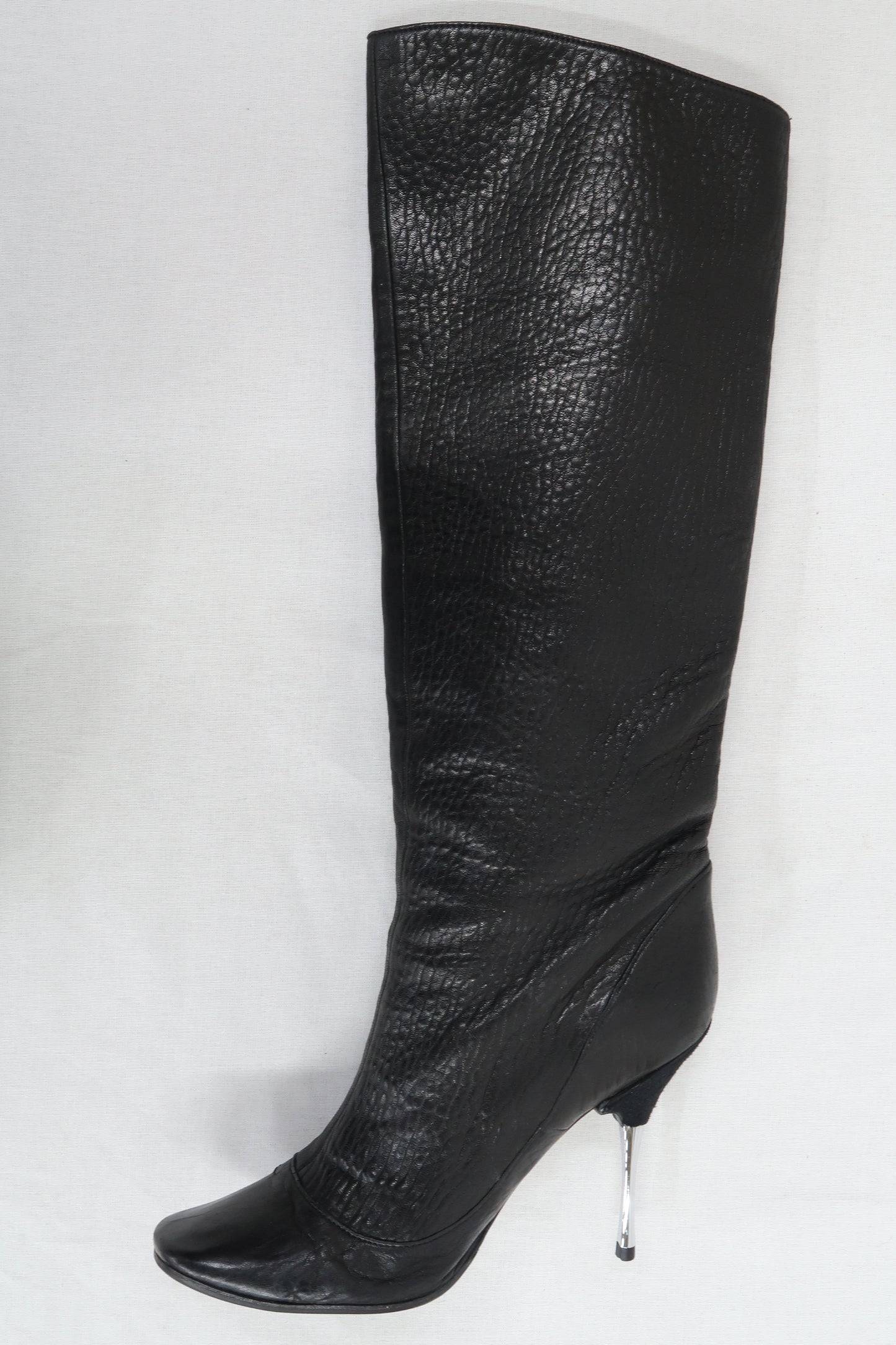Bottes hautes noires en cuir et à talons aiguilles - Lanvin - 38