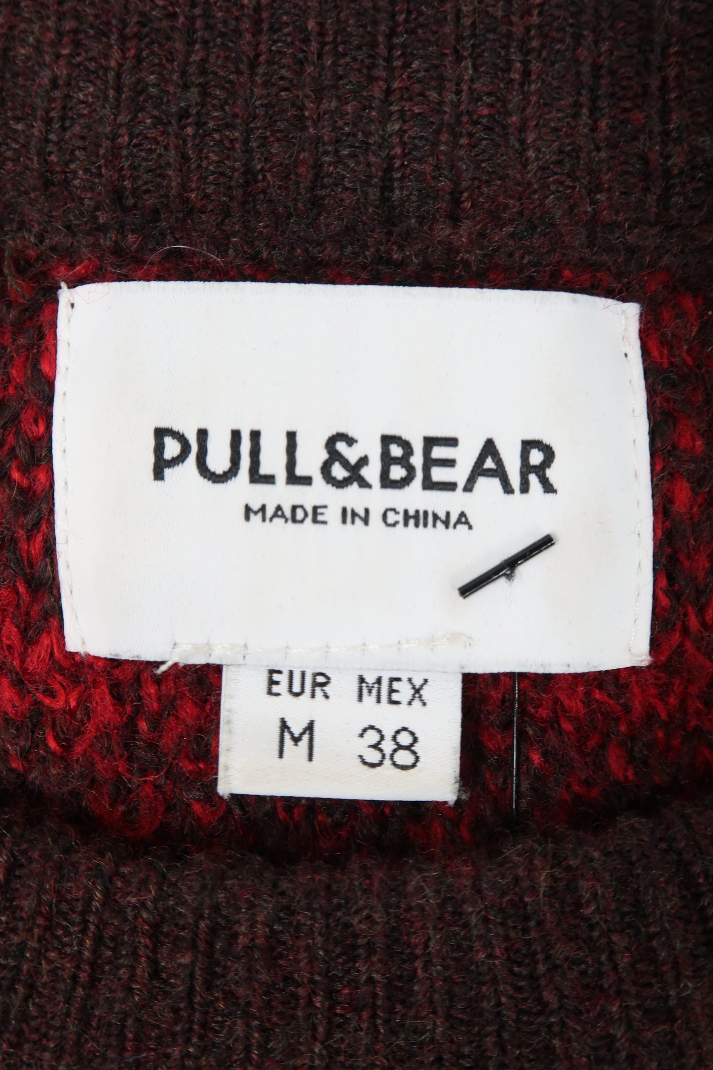 Pull rouge bordeaux quadrillé - Pull & Bear - M