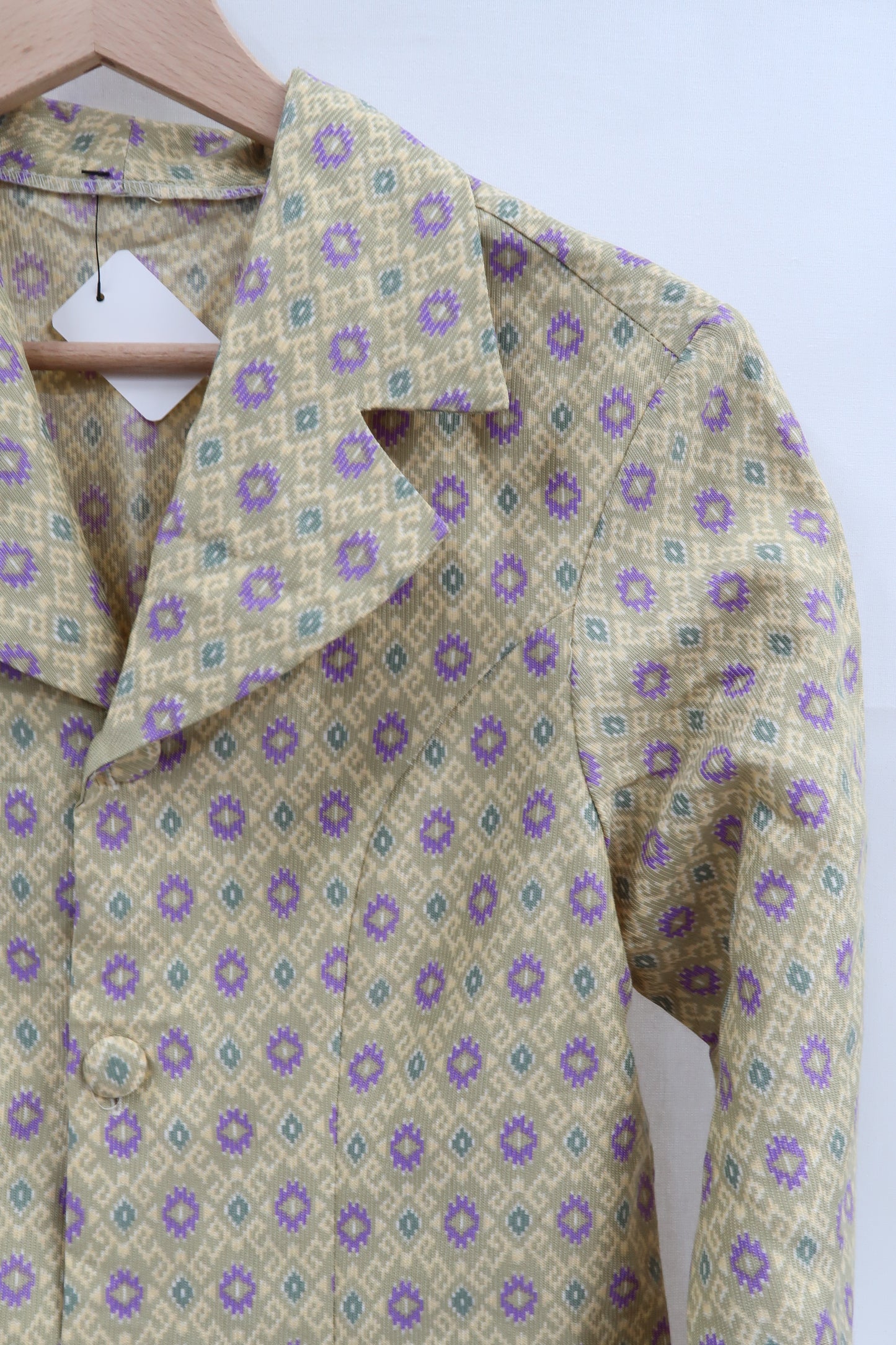 Haut vintage vert clair à petits motifs violet - S