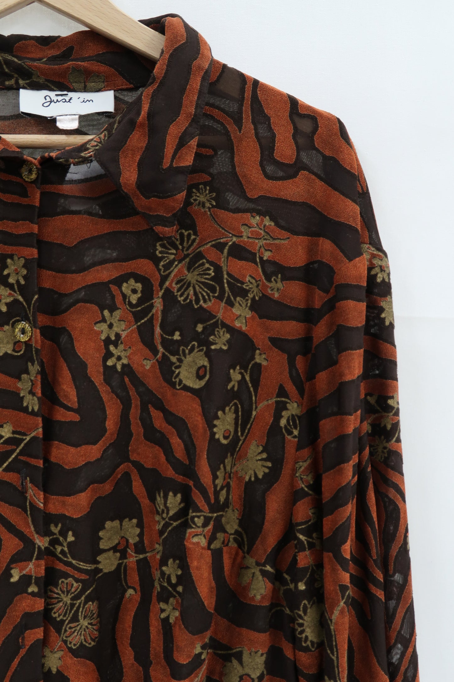 Chemise marron foncé et ocre à motifs - Just In - M
