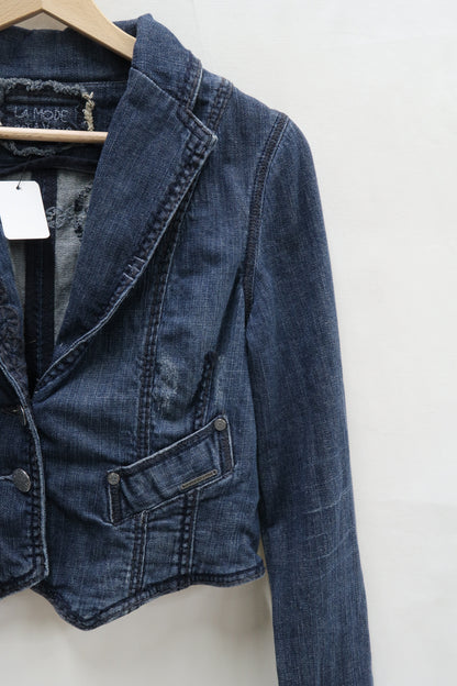 Veste en jean crop bleu foncé vintage - La mode est à vous - M