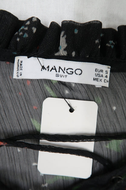 Chemisier à fleurs noir transparent - Mango - S