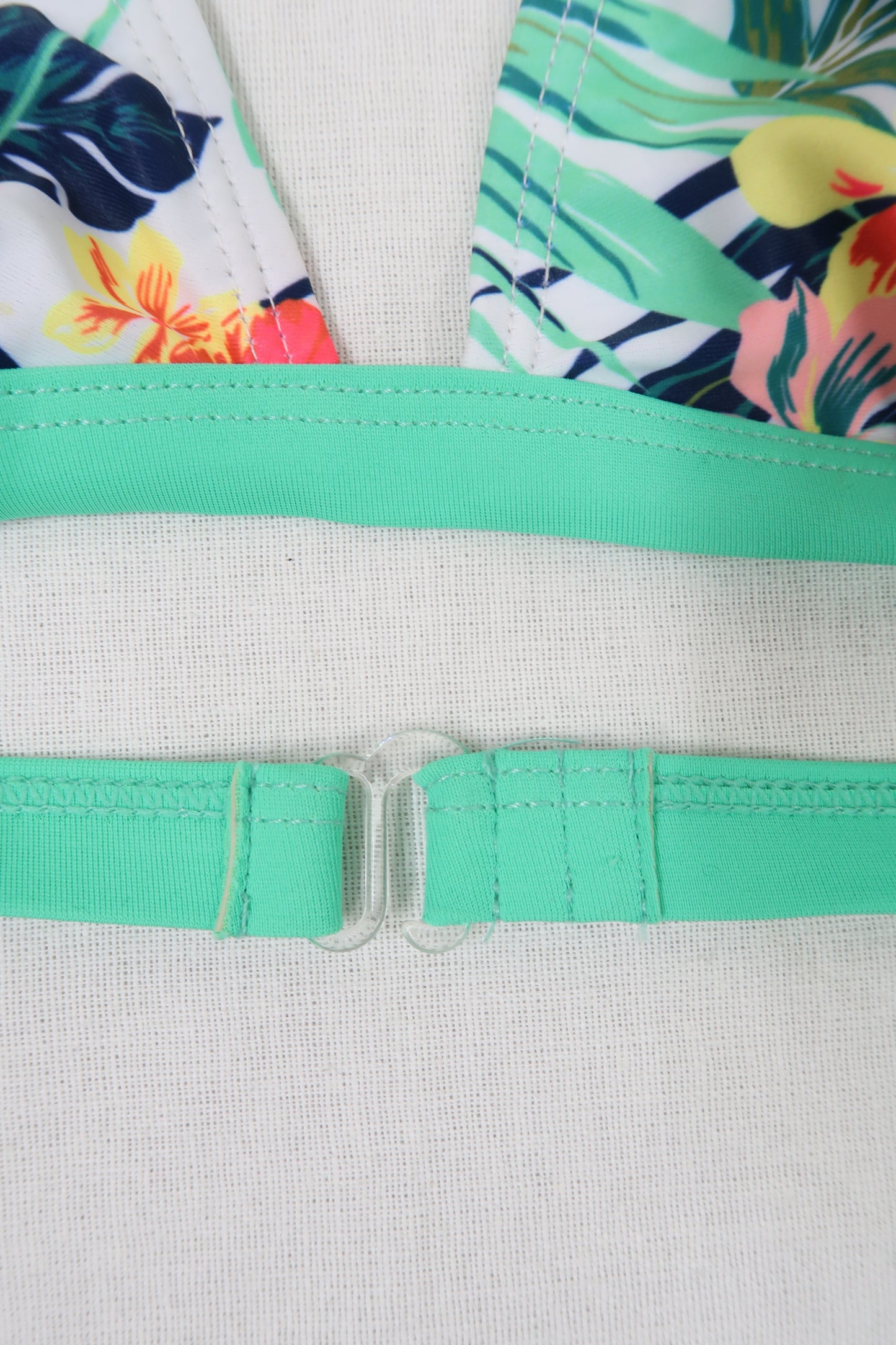 Haut de bikini turquoise & blanc à fleurs - Tissaia - L